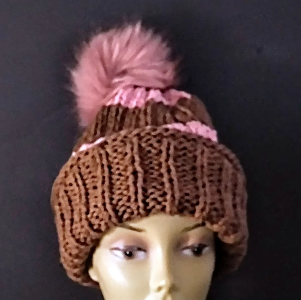 Versatile, Authentic Hand Knitted Beanies Accented With Faux Fur PomPom.